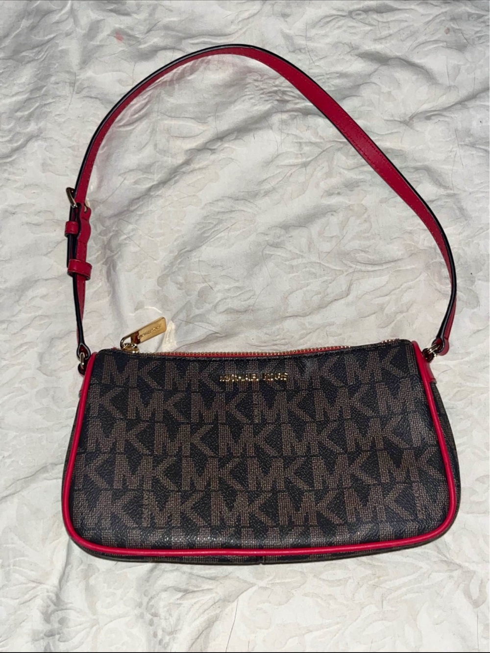 Michael Kors Brown MK Logo Shoulder Bag with Pink Trim